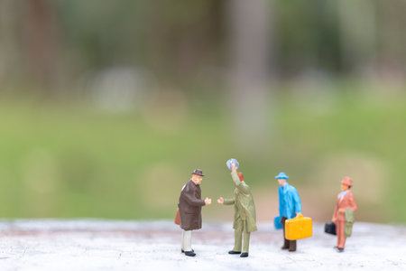 Miniature people : Traveler walking on street , Travel and Adventure concepts.の写真素材