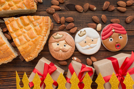 Epiphany day cake desserts with crown copy space