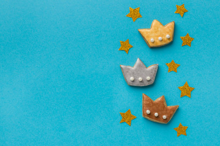top view three crowns epiphany day with copy spaceの写真素材