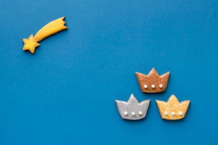top view shooting star with three crowns epiphany day