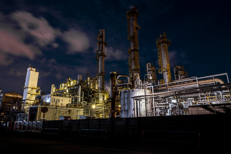 Environmental pollution factory exterior night