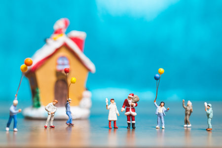 Miniature people, Happy family celebrating A Christmas