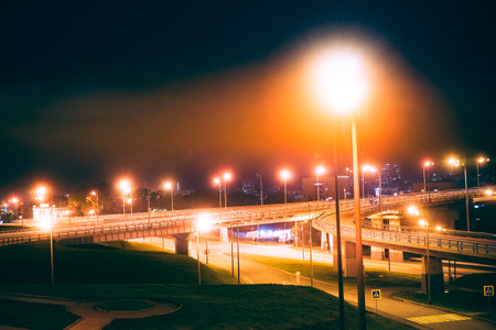 Vladivostok, Russia. Night landscape with a view of the Golden bridge.の写真素材
