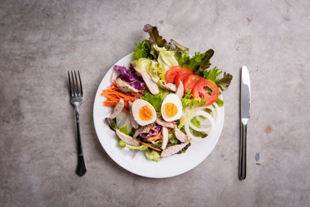 Vegetables Salad on concrete tableの写真素材