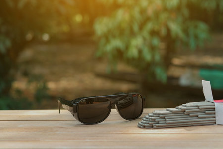 Optical filtering glasses for welding and welding metal.の写真素材