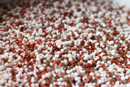 Macro shot of mixed chemical. Minerals used in agriculture, farms, fields.の写真素材