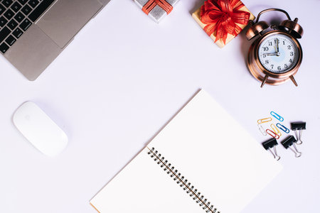 Flat lay, top view office table desk. Workspace background
