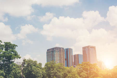 View of modern town from the jatujak park thailand.