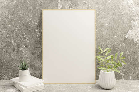 A picture frame on the floor with a flower vase.