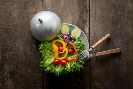 Top view of Salad veggie is breakfast for healthy,tomatoes,bell peppers, cucumber,
