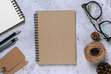 stationary set top view with clear notepad