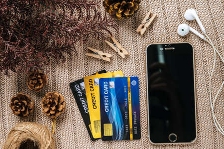 Smart phone and credit card with background