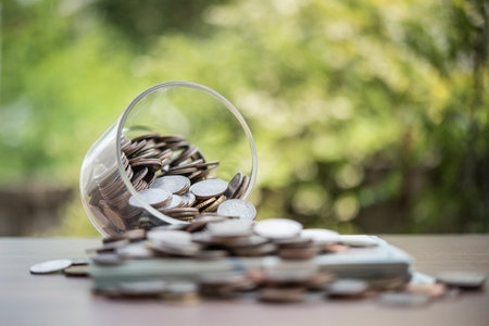 save money for investment concept coin baht thai in the glass jar