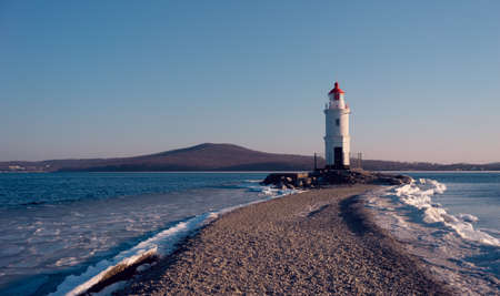 Seascape with a view of the Tokarevsky lighthouse. Vladivostok, Russiaの写真素材