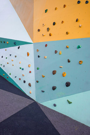 colorful climbing wall on the streetの写真素材