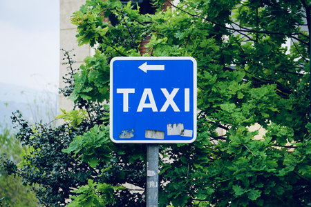 taxi stand traffic signal on the streetの写真素材