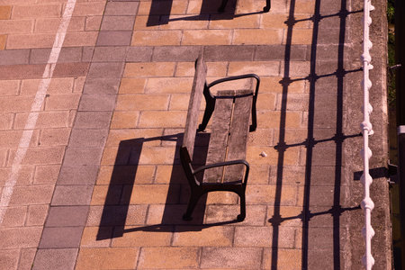 wooden benches on the streetの写真素材