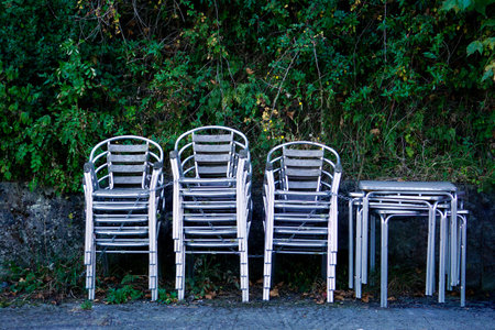 chairs on the streetの写真素材