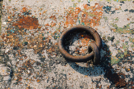 old brown chain in the seaportの写真素材