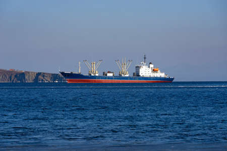 Ship cargo ship on the background of the seascape. Vladivostok, Russiaの写真素材