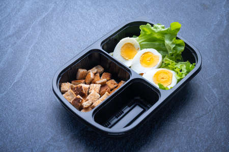 delivery lunchboxes food, flat lay. Healthy food deliveryの写真素材