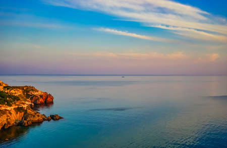 Seascape with coastline covered with vegetation. beauty of natureの写真素材