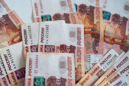 Background with Russian money in the form of five thousand rubles.
