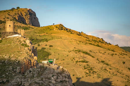Balaklava, Crimea-June 8, 2016: View on Cembalo, one of Genoese fortresses in Crimea. Around the middle of the 14th century, the first fortifications appeared on Mount Kastron.の写真素材