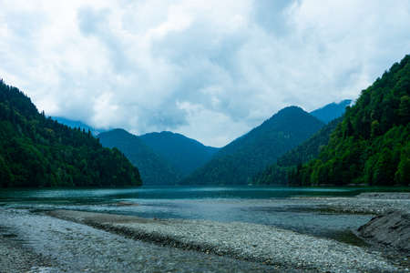 Natural landscape with a view of lake Ritsa, Abkhazia.の写真素材