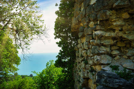 Landscape with the ruins of the Anakopian fortress. New Athos, Abkhazia.の写真素材