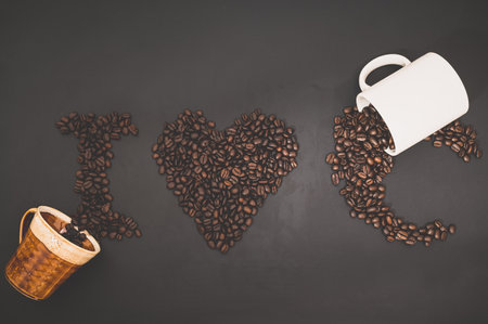 Love drinking coffee, Coffee beans line up the word coffeeの素材