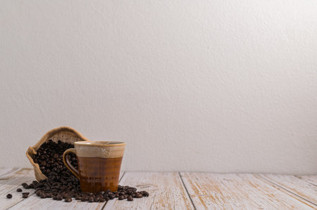 Love drinking coffee, coffee mugs and coffee beansの素材