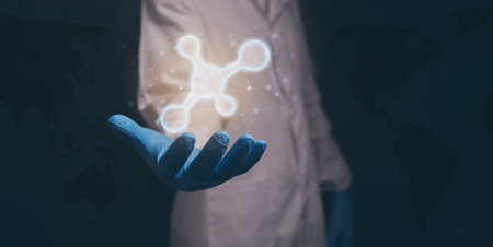 Doctor showing molecular icon.Illustrationの素材