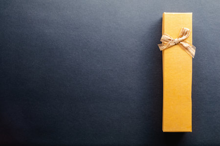 Gift on black table and copy spaceの素材