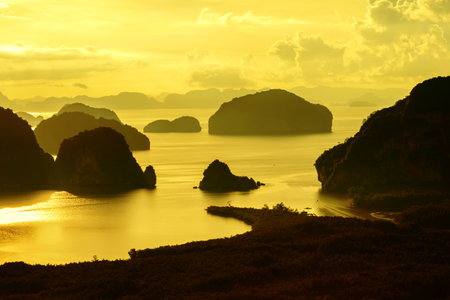 Landscape on the mountain on sea at Samet Nangshe Viewpoint. Phang Nga Bay, travel nature. Travel relax. Travel Thailand, summer, holiday, Attractions, nature, background, outdoor, beach, Mountainの素材