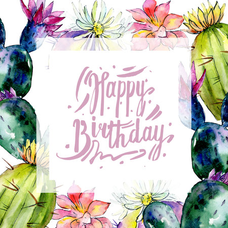 green cactuses isolated white watercolorの素材