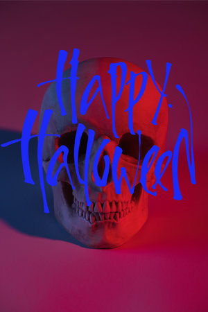 spooky human skull red lightingの素材