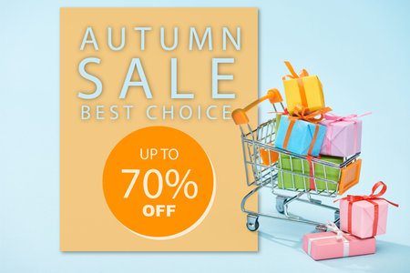 festive wrapped presents shopping cartの素材