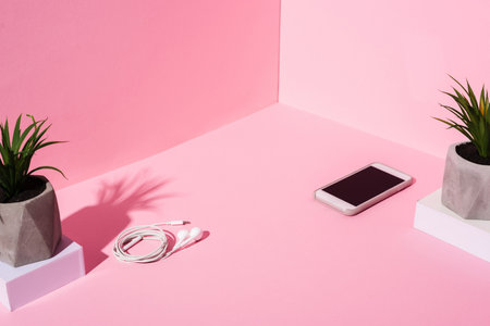 smartphone blank screen earphones plantsの素材