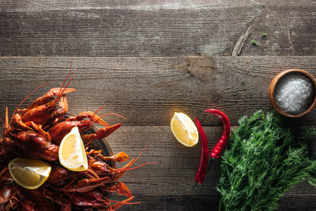 top view red lobsters dillの素材