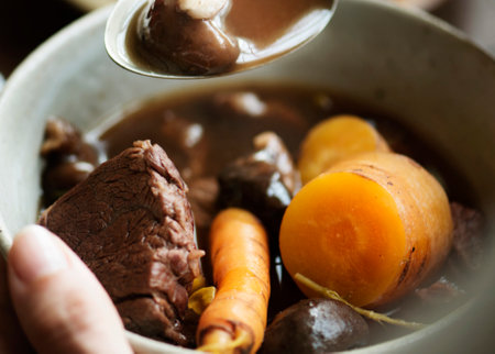 Homemade beef stew food photography recipe ideaの素材