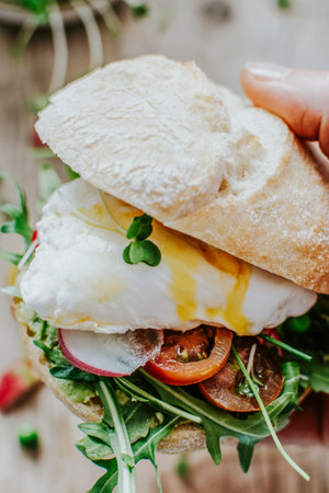 Poached egg in bread rolls recipeの素材