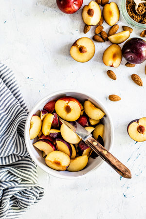 Ingredients for Almond plum galette food photography recipe ideaの素材