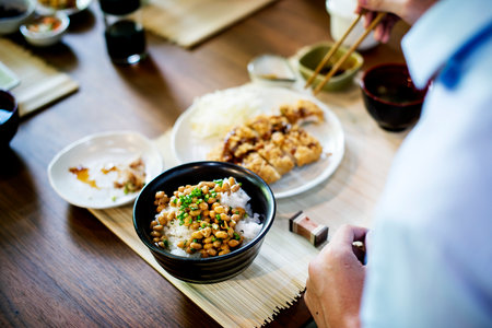 Japanese food set on the tableの素材