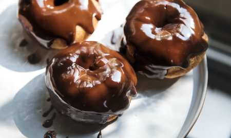 Homemade chocolate doughnuts food photography recipe ideaの素材