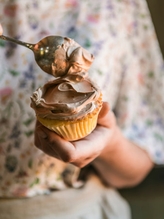 Chocolate cupcake food photography recipe ideaの素材