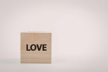 A brown square object with the word 'LOVE' written on it in black letters, set against a white...
