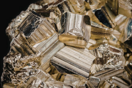 This image presents a detailed close-up view of a bismuth crystal, showcasing its unique and...