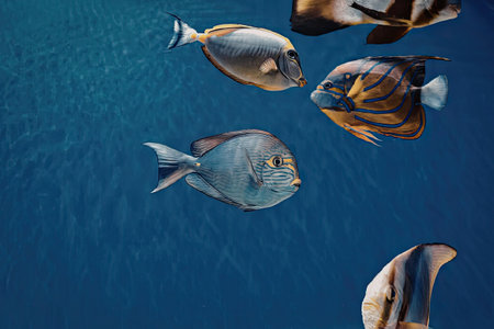 a group of fish swimming in the ocean water