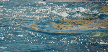 The image depicts a close-up view of ripples on a body of water, likely an ocean or a lake. The...